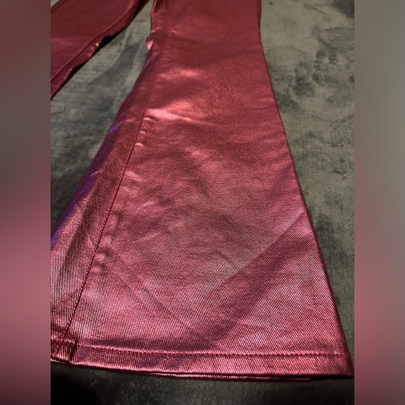 NWT Pretty Little Thing Bright Pink Metallic Look Coated Flare. Size 6 - Picture 2 of 6